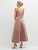 Rear View Thumbnail - Neu Nude Square Neck Satin Midi Dress with Full Skirt & Pockets