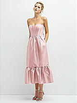 Alt View 1 Thumbnail - Ballet Pink Strapless Satin Midi Corset Dress with Lace-Up Back & Ruffle Hem