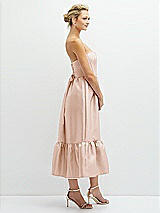 Side View Thumbnail - Cameo Strapless Satin Midi Corset Dress with Lace-Up Back & Ruffle Hem