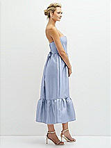 Side View Thumbnail - Sky Blue Strapless Satin Midi Corset Dress with Lace-Up Back & Ruffle Hem