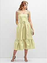 Front View Thumbnail - Butter Yellow Shirred Ruffle Hem Midi Dress with Self-Tie Spaghetti Straps and Pockets