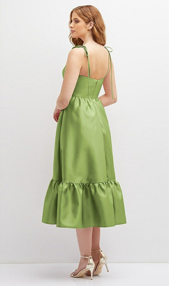 Back View - Mojito Shirred Ruffle Hem Midi Dress with Self-Tie Spaghetti Straps and Pockets