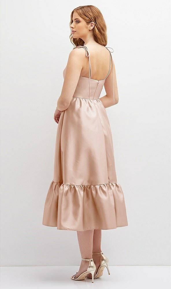 Back View - Cameo Shirred Ruffle Hem Midi Dress with Self-Tie Spaghetti Straps and Pockets