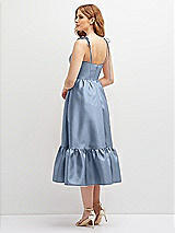 Rear View Thumbnail - Cloudy Shirred Ruffle Hem Midi Dress with Self-Tie Spaghetti Straps and Pockets