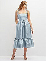 Front View Thumbnail - Mist Shirred Ruffle Hem Midi Dress with Self-Tie Spaghetti Straps and Pockets