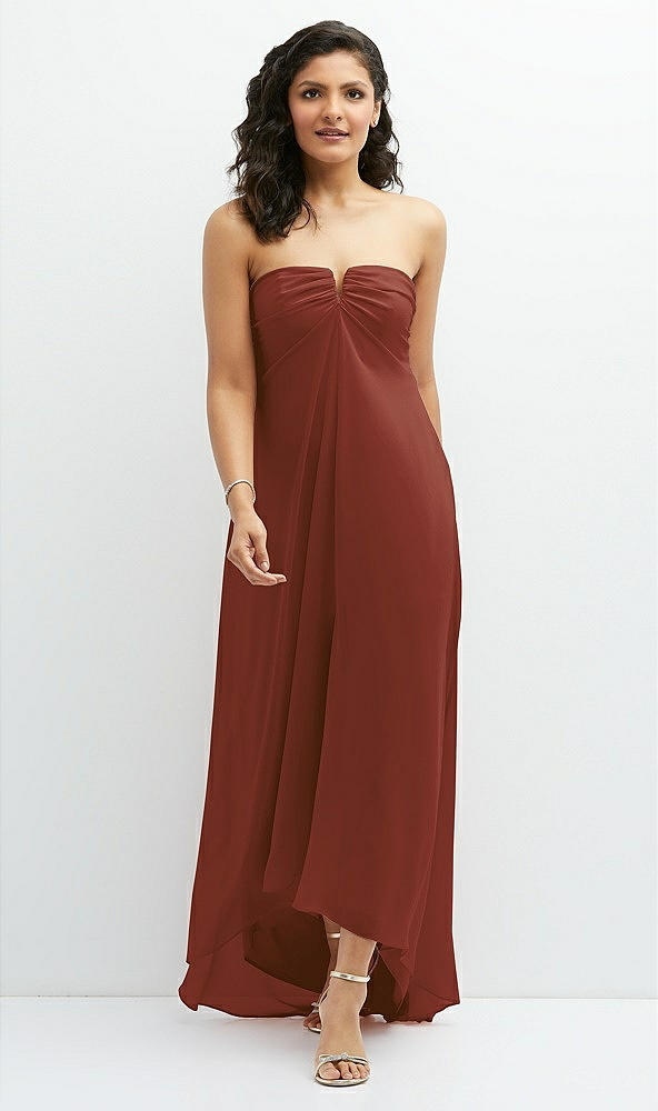 Front View - Auburn Moon Strapless Draped Notch Neck Chiffon High-Low Dress