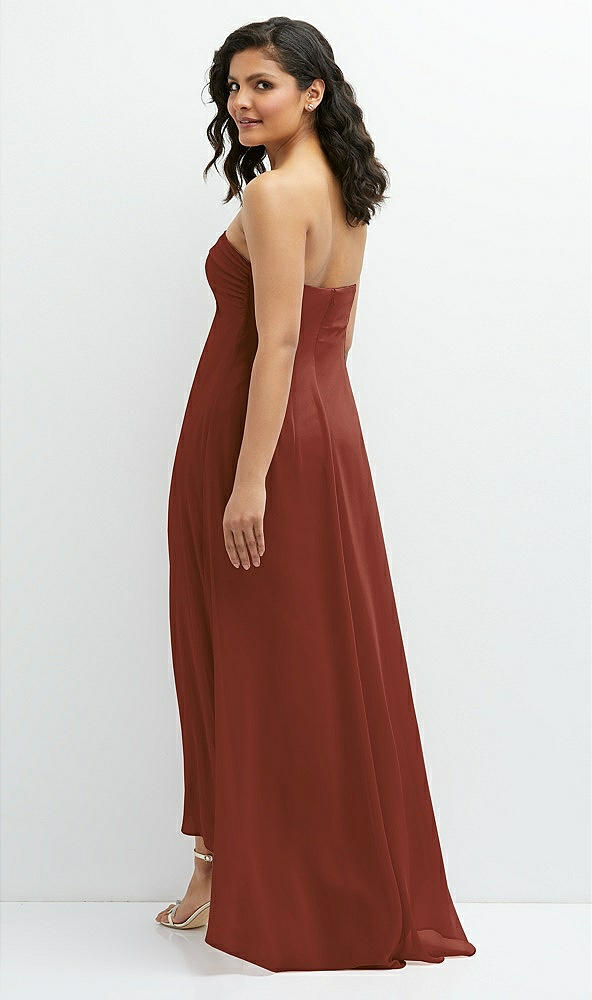 Back View - Auburn Moon Strapless Draped Notch Neck Chiffon High-Low Dress