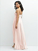 Rear View Thumbnail - Blush Strapless Draped Notch Neck Chiffon High-Low Dress