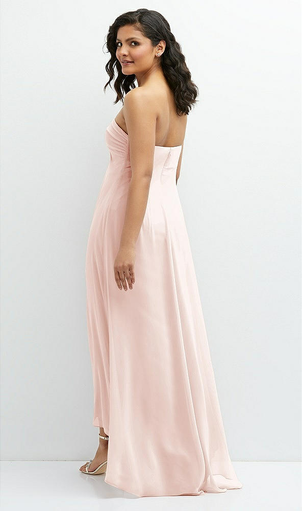 Back View - Blush Strapless Draped Notch Neck Chiffon High-Low Dress