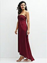 Side View Thumbnail - Burgundy Strapless Draped Notch Neck Chiffon High-Low Dress