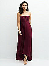 Front View Thumbnail - Cabernet Strapless Draped Notch Neck Chiffon High-Low Dress