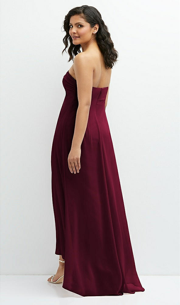 Back View - Cabernet Strapless Draped Notch Neck Chiffon High-Low Dress