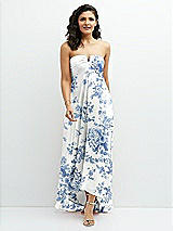 Front View Thumbnail - Cottage Rose Dusk Blue Strapless Draped Notch Neck Chiffon High-Low Dress