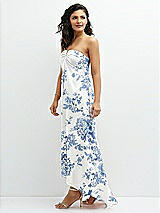 Side View Thumbnail - Cottage Rose Dusk Blue Strapless Draped Notch Neck Chiffon High-Low Dress