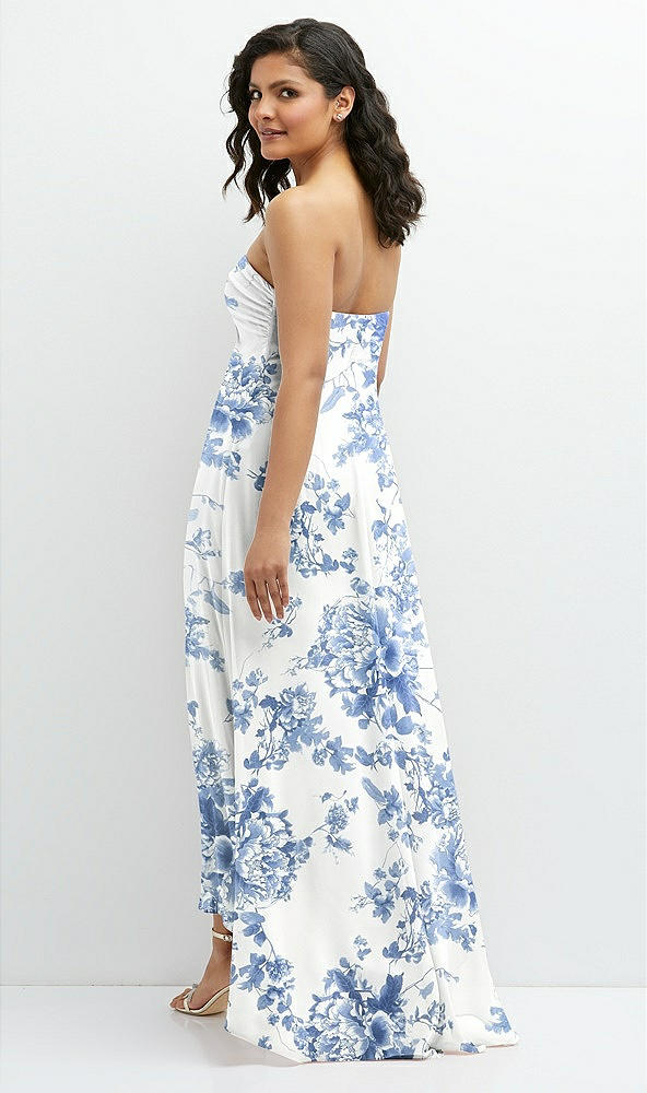 Back View - Cottage Rose Dusk Blue Strapless Draped Notch Neck Chiffon High-Low Dress