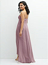 Rear View Thumbnail - Dusty Rose Strapless Draped Notch Neck Chiffon High-Low Dress