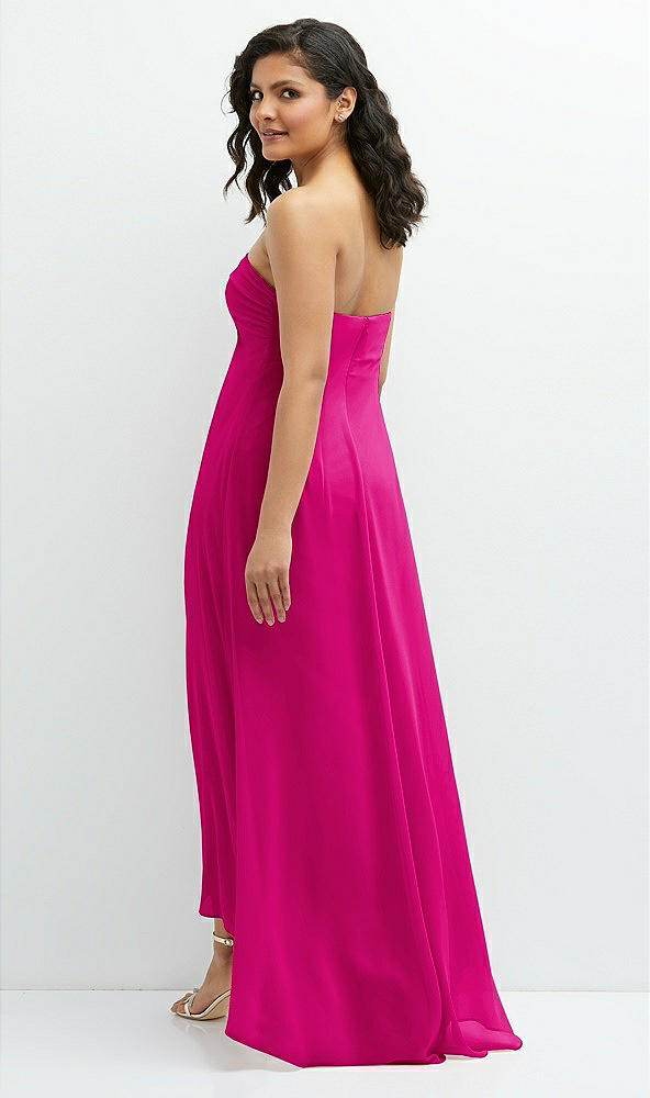 Back View - Think Pink Strapless Draped Notch Neck Chiffon High-Low Dress