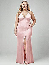 Alt View 1 Thumbnail - Ballet Pink Plunge Halter Open-Back Maxi Bias Dress with Low Tie Back