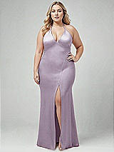 Alt View 1 Thumbnail - Lilac Haze Plunge Halter Open-Back Maxi Bias Dress with Low Tie Back