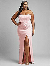 Alt View 1 Thumbnail - Ballet Pink Strapless Topstitched Corset Satin Maxi Dress with Draped Column Skirt