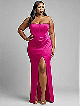 Alt View 1 Thumbnail - Think Pink Strapless Topstitched Corset Satin Maxi Dress with Draped Column Skirt