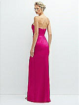 Rear View Thumbnail - Think Pink Strapless Topstitched Corset Satin Maxi Dress with Draped Column Skirt