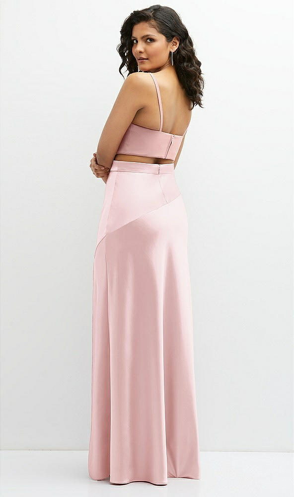 Back View - Ballet Pink Satin Mix-and-Match High Waist Seamed Bias Skirt