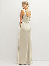 Rear View Thumbnail - Champagne Square-Neck Satin A-line Maxi Dress with Front Slit