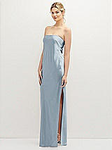 Alt View 1 Thumbnail - Mist Strapless Pull-On Satin Column Dress with Side Seam Slit