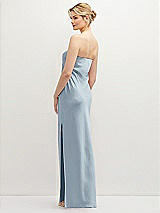 Rear View Thumbnail - Mist Strapless Pull-On Satin Column Dress with Side Seam Slit