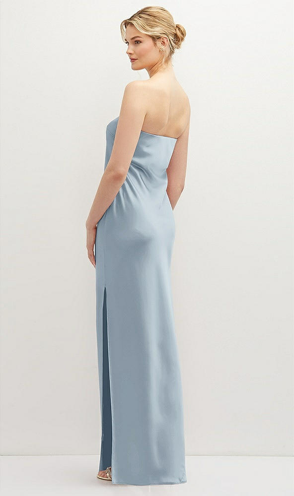 Back View - Mist Strapless Pull-On Satin Column Dress with Side Seam Slit