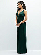 Side View Thumbnail - Metallic Evergreen Plunge V-Neck Metallic Pleated Maxi Dress with Twist Straps