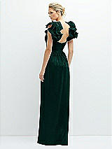 Alt View 3 Thumbnail - Metallic Evergreen Dramatic Ruffle Edge Convertible Strap Metallic Pleated Maxi Dress