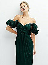 Alt View 4 Thumbnail - Metallic Evergreen Dramatic Ruffle Edge Convertible Strap Metallic Pleated Maxi Dress