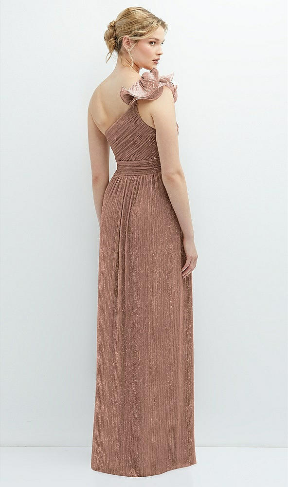 Back View - Metallic Sienna Dramatic Ruffle Edge One-Shoulder Metallic Pleated Maxi Dress