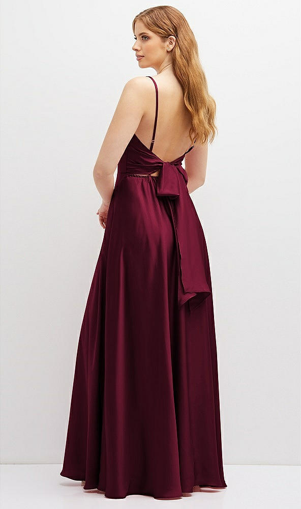 Back View - Cabernet Adjustable Sash Tie Back Satin Maxi Dress with Full Skirt