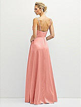 Rear View Thumbnail - Rose Vertical Ruched Bodice Satin Maxi Dress with Full Skirt