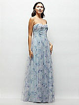 Side View Thumbnail - Mist Garden Floral Strapless Twist Cup Corset Tulle Dress with Long Full Skirt