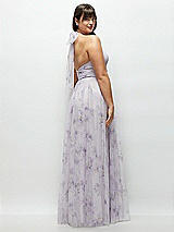 Rear View Thumbnail - Lilac Haze Garden Floral Tie-Back Halter Tulle Dress with Long Full Skirt & Rosette Detail