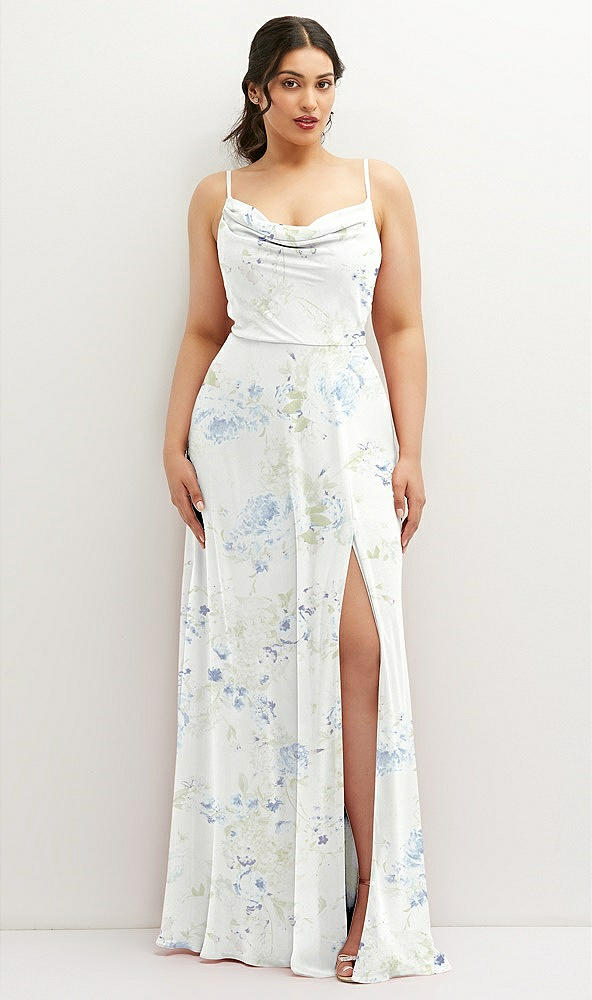 Front View - Bleu Garden Soft Cowl-Neck A-Line Maxi Dress with Adjustable Straps