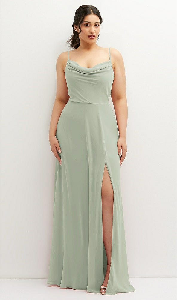 Front View - Celadon Soft Cowl-Neck A-Line Maxi Dress with Adjustable Straps