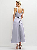 Rear View Thumbnail - Silver Dove Square Neck Satin Midi Dress with Full Skirt & Flower Sash