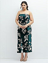 Alt View 1 Thumbnail - Vintage Primrose Evergreen Floral Strapless Midi Bias Column Dress with Peek-a-Boo Corset Back