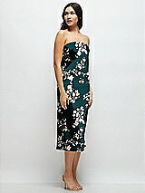 Side View Thumbnail - Vintage Primrose Evergreen Floral Strapless Midi Bias Column Dress with Peek-a-Boo Corset Back