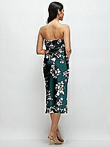 Rear View Thumbnail - Vintage Primrose Evergreen Floral Strapless Midi Bias Column Dress with Peek-a-Boo Corset Back