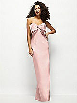 Front View Thumbnail - Rose Strapless Satin Column Maxi Dress with Oversized Handcrafted Bow