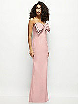 Side View Thumbnail - Rose Strapless Satin Column Maxi Dress with Oversized Handcrafted Bow