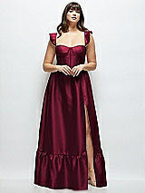 Alt View 1 Thumbnail - Cabernet Satin Corset Maxi Dress with Ruffle Straps & Skirt