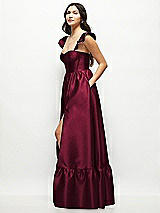 Side View Thumbnail - Cabernet Satin Corset Maxi Dress with Ruffle Straps & Skirt