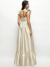 Rear View Thumbnail - Champagne Satin Corset Maxi Dress with Ruffle Straps & Skirt